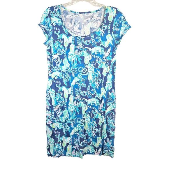 Lilly Pulitzer Short Sleeve Pima Cotton Beacon Dress Tidal Wave Tropical Blue -S - Picture 3 of 9